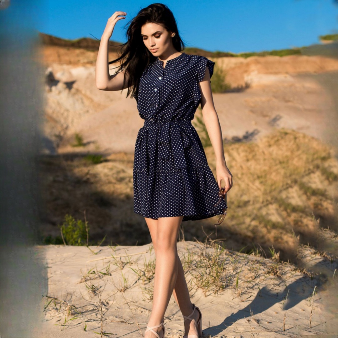 Dot Ruffle Hem Belted Dress High Waist Womens Mini Dress